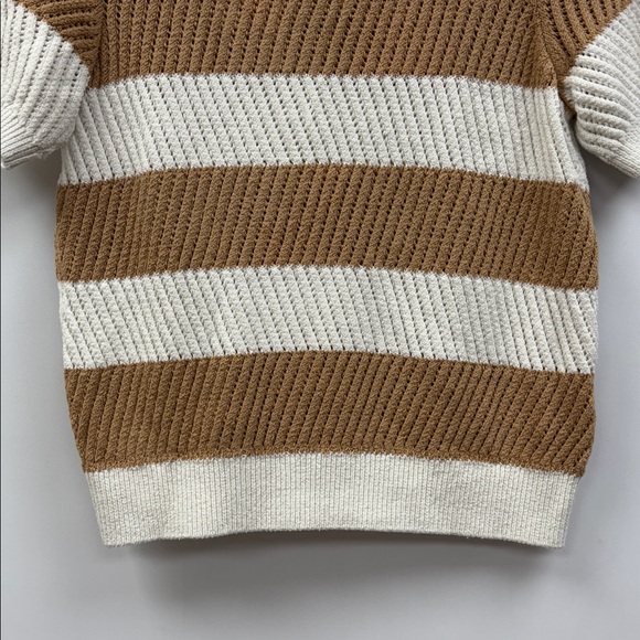 Anthropologie Maeve Open Stitch Striped Crewneck Pullover Sweater White Medium - Picture 4 of 7